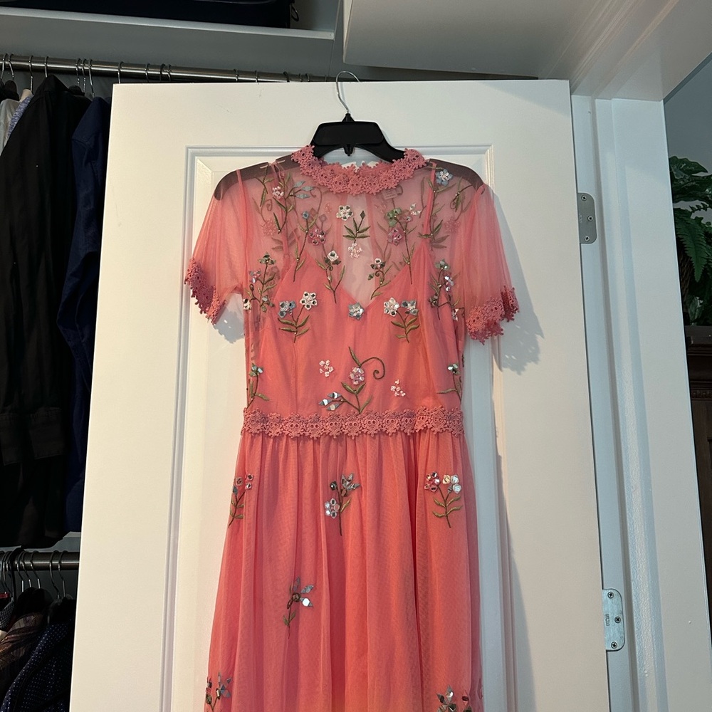 Miss Selfridge Pink Floral Embroidered Dress Sz12 View 2